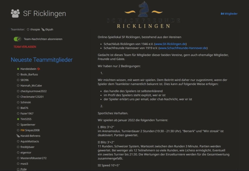 Schachfreunde SK Ricklingen online Lichess